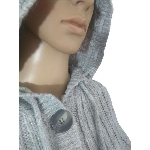 Aeropostale Grey Sequins Sweater Drawstring Hood M - Picture 3 of 5